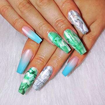 5 Bottles Marble Nail Foil Transfer Sticker, Kissbuty Marble Nail Art Stickers Tips Wraps Foil Transfer Adhesive Glitters Acrylic DIY Nail Decoration