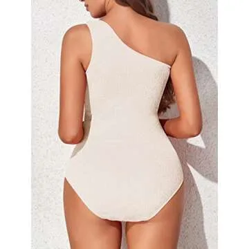 Stylish One Shoulder Maternity Swimsuit - High Cut Beige Elegance