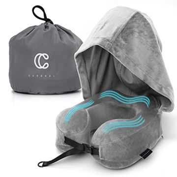 Cuddool Hoodie Travel Pillow Memory Foam Neck Pillow with Head Support for Travel, Gray