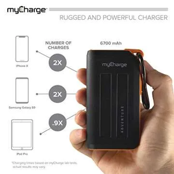 myCharge Adventure Camping Portable Charger Power Bank 6700 mAh Rugged Outdoor External Battery Pack with Carabiner Clip - USB Accessories, Bluetooth Speaker, Cell Phone (iPhone, Android for Samsung)
