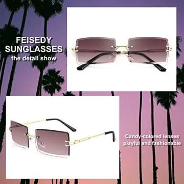 FEISEDY Vintage Rimless Sunglasses Rectangle Frameless Candy Color Glasses Women Men B2642