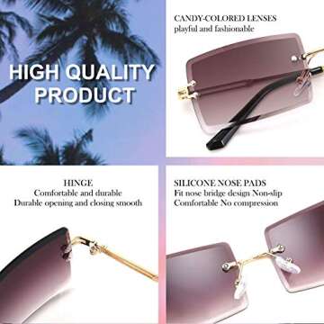 FEISEDY Vintage Rimless Sunglasses Rectangle Frameless Candy Color Glasses Women Men B2642