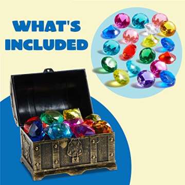 Sloosh Diving Gems Pool Toys, 16 Big Colorful Diamond with Pirate Treasure Chest, Swim Dive Toy for ...