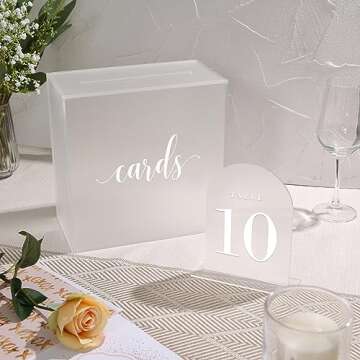 UNIQOOO Frosted Arch Wedding Table Numbers with Stands 1-15, 5x7" Acrylic Display Signs and Holders, Pack of 15, Perfect for Centerpiece, Reception, Decoration, Party, Anniversary, Event