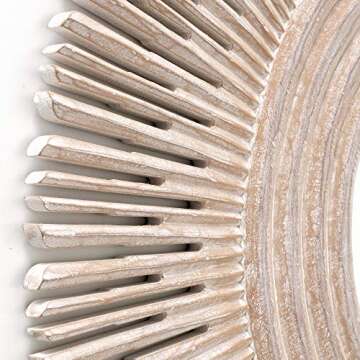 WHW Whole House Worlds Large Modern Sunburst Mirror, White Washed Wood, Brilliant Inset Circular Mirror, 35.5 Inches Diameter, Home Decor