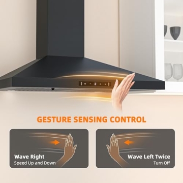 FIREGAS 30 inch Black Range Hood with Powerful Suction and Gesture Control
