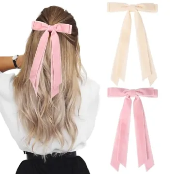 Aileam 2PCS Velvet Hair Bows Ribbon Hair Clip Beige Pink Accessories Ponytail Holder Accessories Sli...