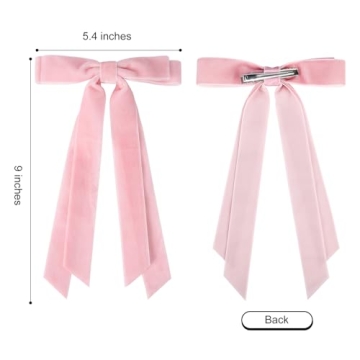 Aileam 2PCS Velvet Hair Bows Ribbon Hair Clip Beige Pink Accessories Ponytail Holder Accessories Slides Metal Clips Hair Bow for Women Girls Toddlers Teens Kids