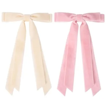 Aileam 2PCS Velvet Hair Bows Ribbon Hair Clip Beige Pink Accessories Ponytail Holder Accessories Slides Metal Clips Hair Bow for Women Girls Toddlers Teens Kids