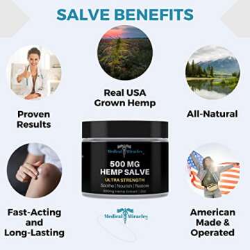 Medical Miracles Hemp 500 Mg Ultra Strength Healing Salve Ideal for HIPS, Joints, Neck, Back, Elbows, Fingers, Hands, and Knees Made in USA