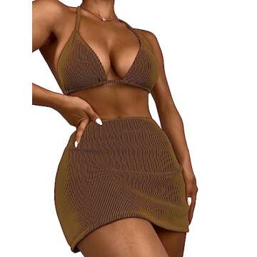 Stylish SweatyRocks Zebra Striped 3 Piece Bikini Swimsuit Set with Beach Skirt