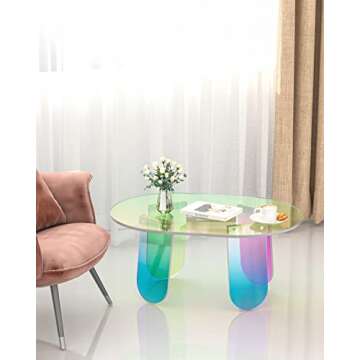 KSacry Acrylic Coffee Tables — Modern Accent Night Stand Iridescent Table Coffee Table Side Table Round End Table Modern Chic Desk-Living for Office Home (27.6" L X 19.7" W X 13.8" H)