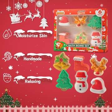 Christmas Bath Bombs for Kids with Santa Hat - 6 Pack Handmade Bubble Natural Bath Bomb Set, Christmas Stuff Great Relaxing Gift Set Xmas for Boys Girls