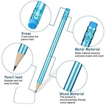 Holographic Pencils with Erasers Metallic Assorted Colors Wooden Glitter Pencils Optical Illusion Pencils HB Pencils (12 Pieces)