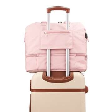 MINKARS Weekender Bag with Shoe Compartment Travel Duffle, Personal Item 17 Inch, Solid Pink