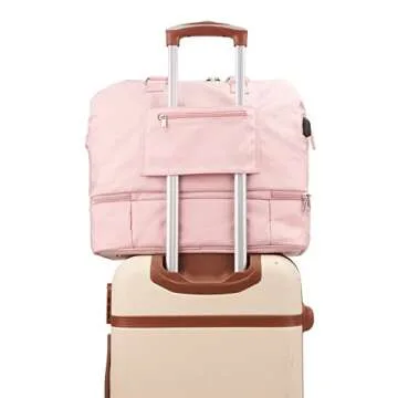 MINKARS Weekender Bag with Shoe Compartment Travel Duffle, Personal Item 17 Inch, Solid Pink