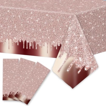 3pcs Pink Rose Gold Sequin Tablecloths for Birthdays & Events
