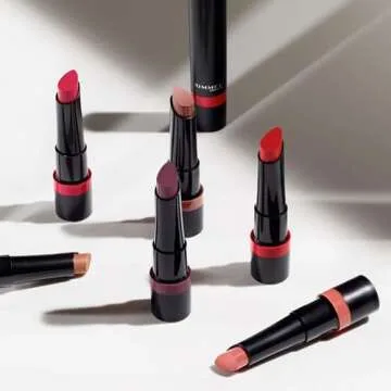 Rimmel Lasting Finish Matte Lipstick - All-Day Intense Lip Color with Exclusive Ruby and Diamond Complex - 145 Peach Petal, .14oz