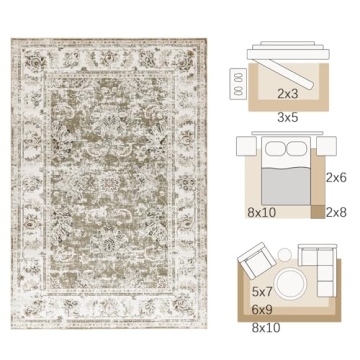 Jinchan Washable Area Rug 5x7 Floral Print for Living Room