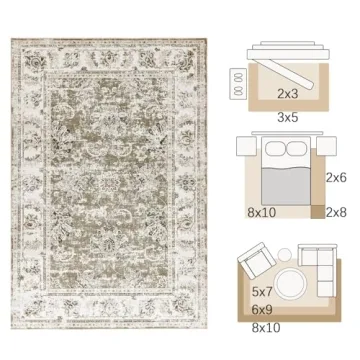 Jinchan Washable Area Rug 5x7 Floral Print for Living Room