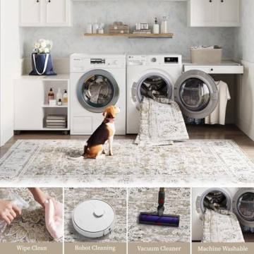 Jinchan Washable Area Rug 5x7 Floral Print for Living Room