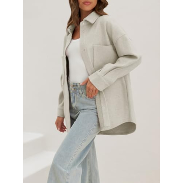 MEROKEETY Women's Fall Wool Shacket with Pockets