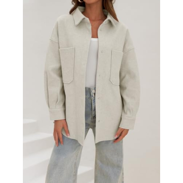 MEROKEETY Women's Fall Wool Shacket with Pockets