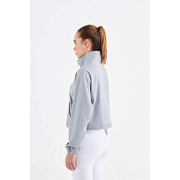 altiland Half Zip Pullover Cropped Jackets for Women Long Sleeve Workout Athletic Running Yoga Shirts (S, Rhino Grey)