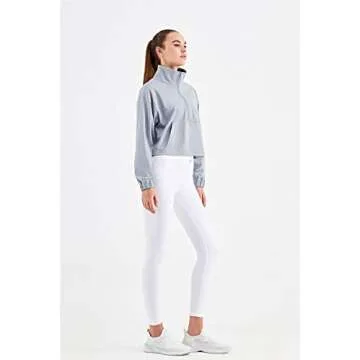 altiland Half Zip Pullover Cropped Jackets for Women Long Sleeve Workout Athletic Running Yoga Shirts (S, Rhino Grey)