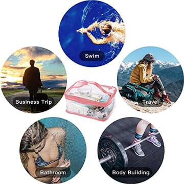 WANBAO 2 Pcs Transparent Makeup Bag Zipper Waterproof Portable Travel Storage Pouch, Pink Green