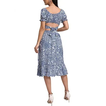 LYANER Women's 2 Piece Outfits Floral Self Tie Knot Crop Top and Midi Skirt Set