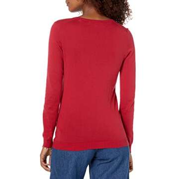 Amazon Brand - Lark & Ro Women's Long Sleeve V Neck Pima Cotton Sweater, Dark Red, Small