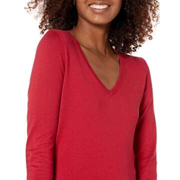 Amazon Brand - Lark & Ro Women's Long Sleeve V Neck Pima Cotton Sweater, Dark Red, Small