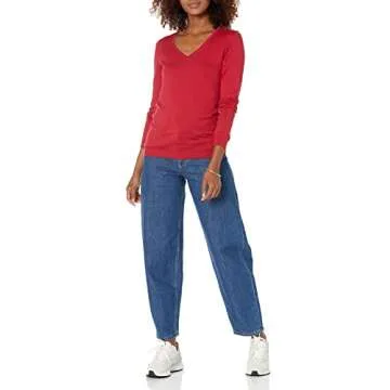 Lark & Ro Women's Lightweight Pima Cotton V Neck Sweater