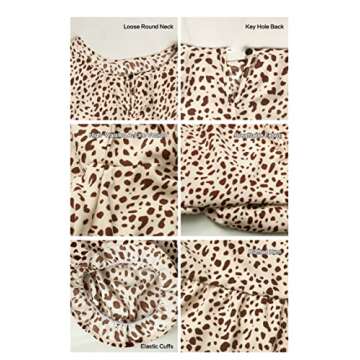 GRECERELLE Women Dress, Summer Casual Loose Crew Neck Boho, Leopard Dot Ruffle Puff Sleeve, High Waist Midi Beach Dress