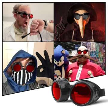 TamBee New Colored Diamond Lens Vintage Steampunk Goggles with Adjustable Fit