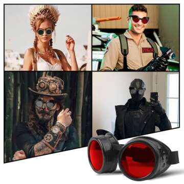 TamBee Steampunk Goggles with Red Lenses for Halloween