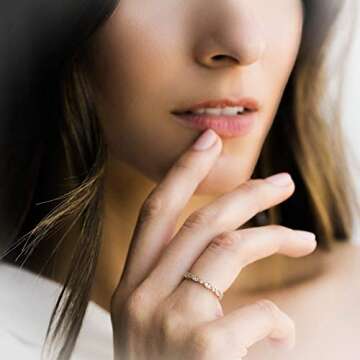 PAVOI 14K Yellow Gold Plated Rings Cubic Zirconia Band | Round Milgrain Eternity Bands | Yellow Gold Rings for Women Size 7