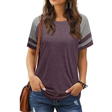 LAISHEN Women's Casual Color Block T-Shirts - Chic & Comfortable Raglan Tops