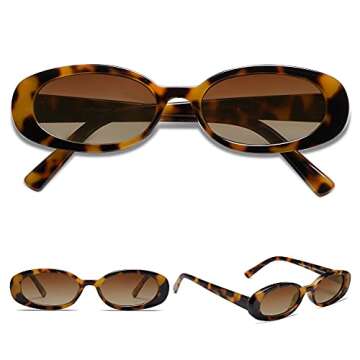VANLINKER Polarized Small Trendy Skinny Vintage Oval Sunglasses Women Tinted Glasses Tortoise Frame