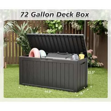 NUNU LAB 72 Gallon Outdoor Storage Box,Deck Box Resin Large Sturdy, Backyard Outside Storage Box Wat...