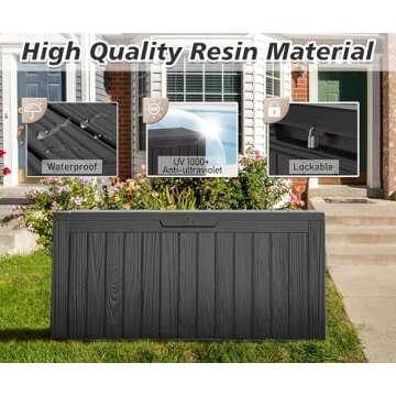 NUNU LAB 72 Gallon Outdoor Storage Box,Deck Box Resin Large Sturdy, Backyard Outside Storage Box Waterproof with Double Wall Panels,Package Delivery Box,Garden Box,Outdoor Hose Storage Bin,Tool Box