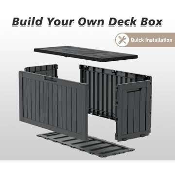 NUNU LAB 72 Gallon Outdoor Storage Box,Deck Box Resin Large Sturdy, Backyard Outside Storage Box Waterproof with Double Wall Panels,Package Delivery Box,Garden Box,Outdoor Hose Storage Bin,Tool Box