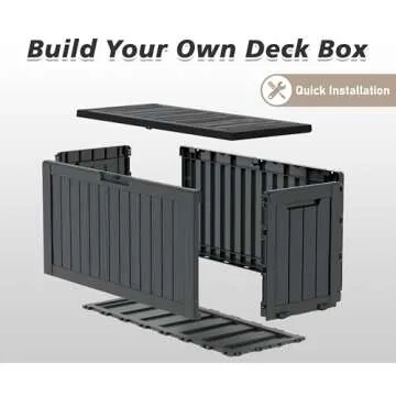 NUNU LAB 72 Gallon Outdoor Storage Box,Deck Box Resin Large Sturdy, Backyard Outside Storage Box Waterproof with Double Wall Panels,Package Delivery Box,Garden Box,Outdoor Hose Storage Bin,Tool Box