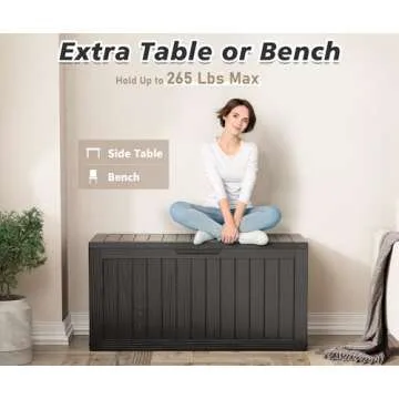 NUNU LAB 72 Gallon Outdoor Storage Box,Deck Box Resin Large Sturdy, Backyard Outside Storage Box Waterproof with Double Wall Panels,Package Delivery Box,Garden Box,Outdoor Hose Storage Bin,Tool Box