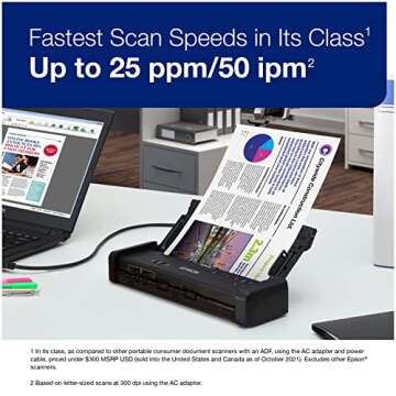 Epson WorkForce ES-200 Color Portable Document Scanner with ADF for PC and Mac, Sheet-fed and Duplex...