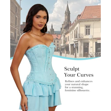 Vrapo Cabana Blue Corset Top | Elegant Overbust Lace-Up Shapewear