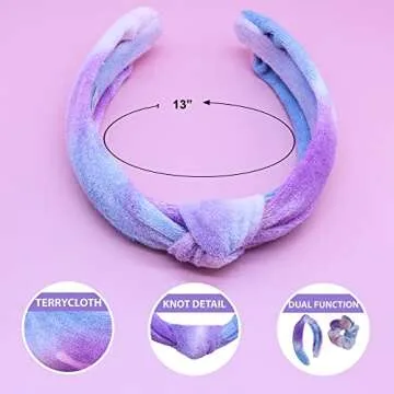 FROG SAC Spa Headband for Washing Face, Teen Girls Tie Dye Terrycloth Skincare Headbands and Wristbands, Soft Facial Makeup Towel Head Band, Skin Care Girl Hair Accessories