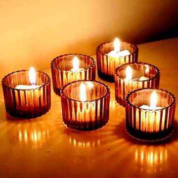 VOHO Amber Tealight Candle Holders Set for Elegant Decor