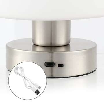 JONATHAN Y JYL7113B Zoe 5.75" Modern Minimalist Iron Rechargeable Integrated LED Table Lamp Contemporary Bedside Desk Nightstand Lamp for Bedroom Living Room Office, Nickel/White